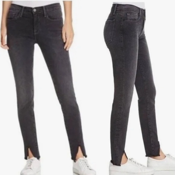 Frame Denim Le Skinny de Jeanne “drover” charcoal gray frayed hem jeans USA 26 - Picture 1 of 9